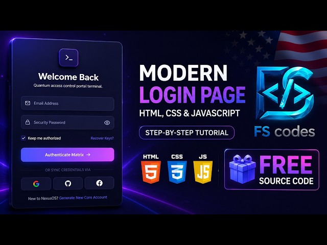 Modern Login Page Tutorial | HTML CSS JavaScript | Responsive UI Design | Free Source Code