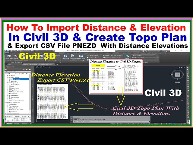 How to Import Distance & Elevations in Civil 3D & Create Topo Map.| Export  CSV PNEZD File.