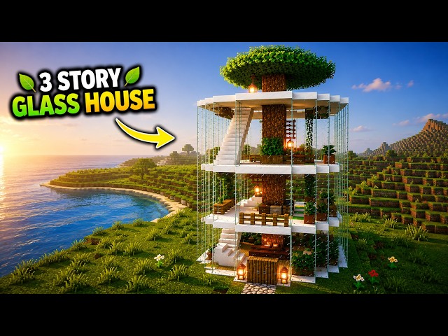 I Built a Glass House Around a HUGE Tree in Minecraft! 🌴🏠