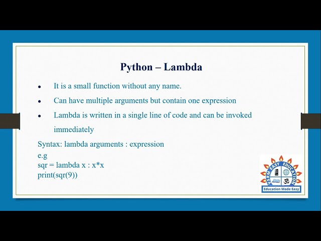 Lambda with example in Python Programming in Tamil