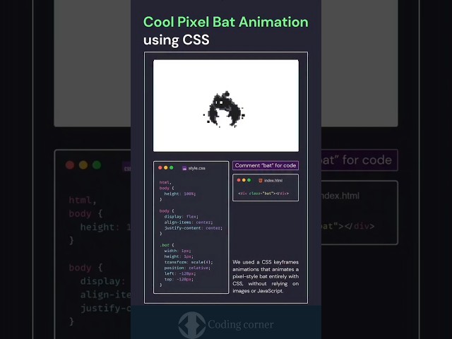 Cool Pixel Bat Animation using HTML CSS JavaScript #coding #bca #shorts #viral