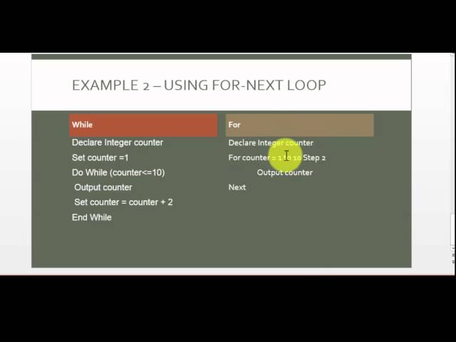 Visual Basic - While Loop VS For Loop - Pseudocode