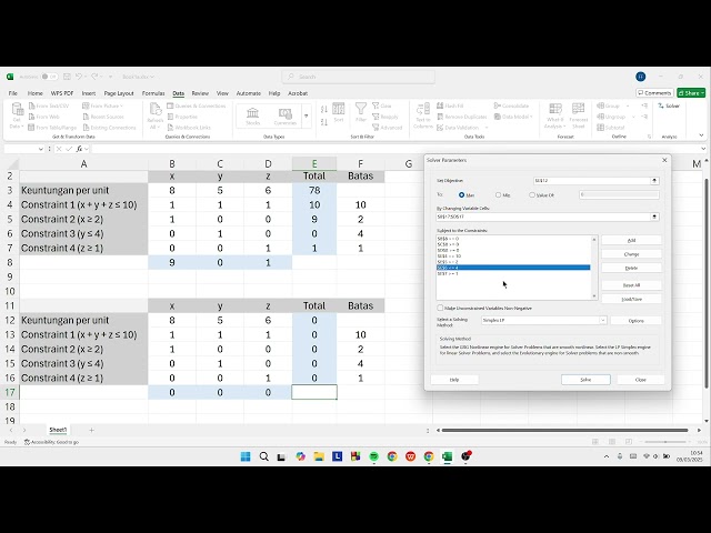 Cara make excel buat nyelesain simplex method