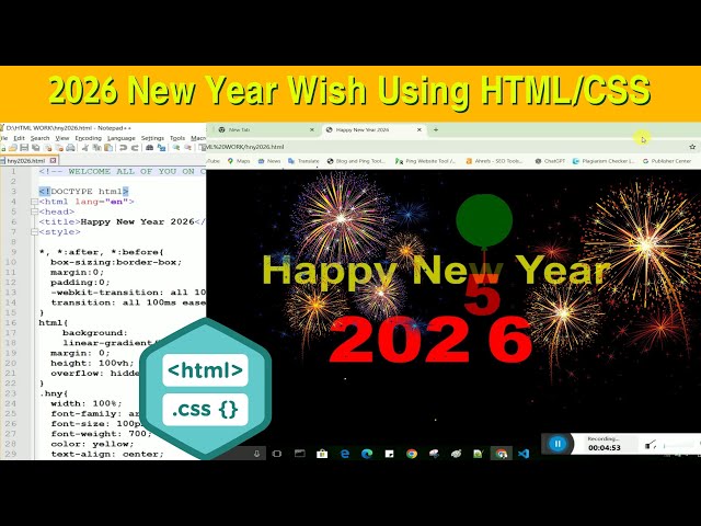 2026 New Year Wish Using HTML AND CSS | Happy New year Wishes in HTML and CSS WITH CODING 