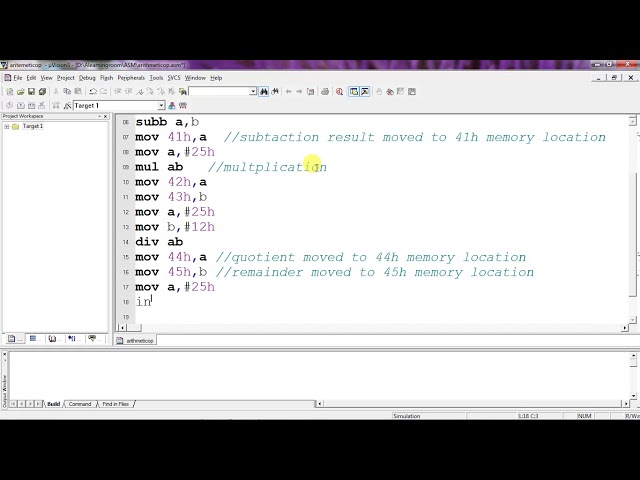 Assembly language programming- 8051 arithmetic operations using Keil