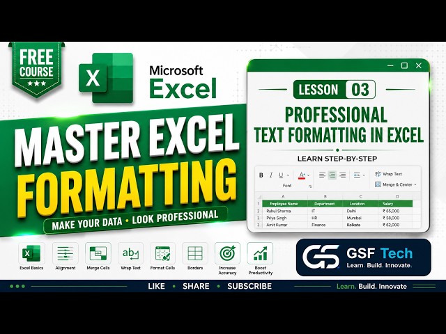 Microsoft Excel Complete Course | Chapter 03 – Lesson 03 | Professional Text Formatting