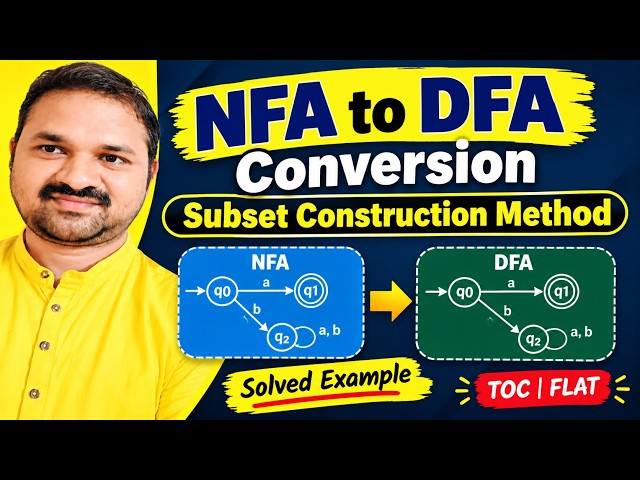 NFA to DFA Conversion | Subset Construction Method | Solved Example 1 | FLAT | Theory of computation