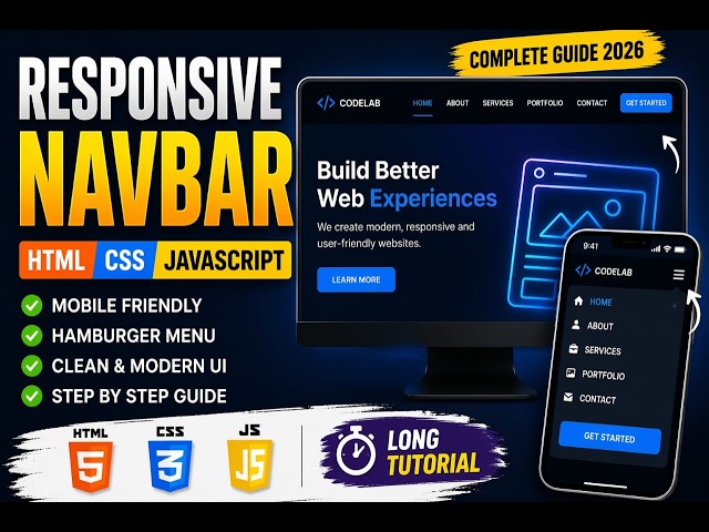 Responsive Navbar Tutorial in HTML CSS JavaScript | Mobile Friendly Navigation Menu