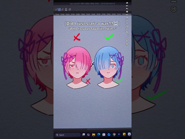 Did I just start an anime war? ❌ Ram vs ✅ Rem #digitalart #shorts #drawing #art #digitaldrawing