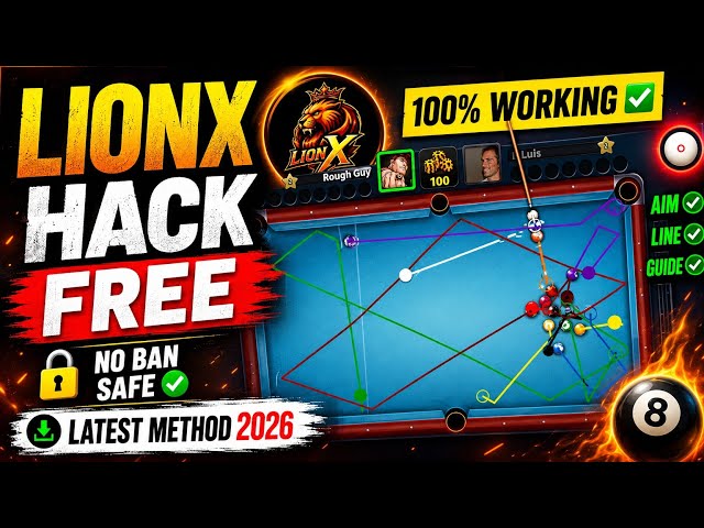  LionX Hack Free 🔥 8 Ball Pool Hack | Auto Aim & Guideline Trick |