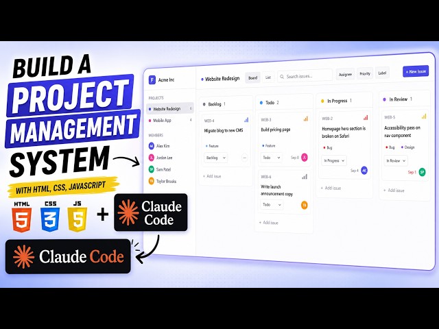 Build a Full Project Management System with Claude Code | HTML, CSS & JavaScript