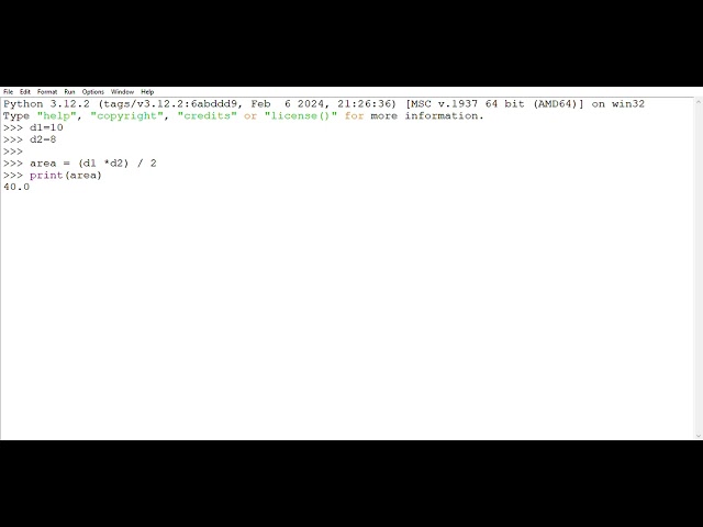 Python program : WAP to find area of rhombus 