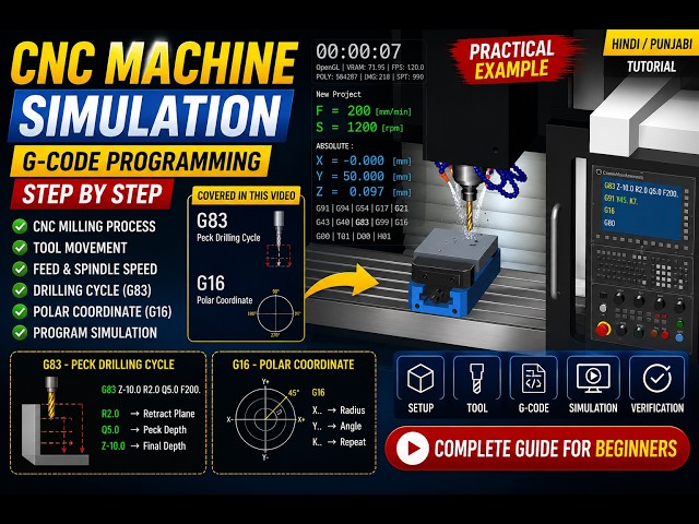 VMC CNC Programming | G83 Peck Drilling & G16 Polar Coordinate | Hindi/Punjabi Tutorial