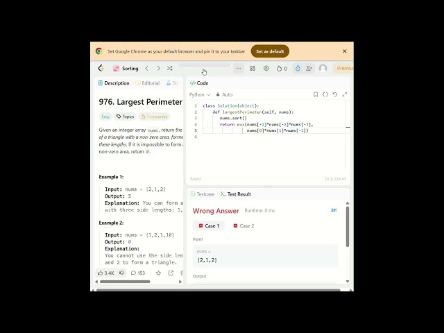 Largest Perimeter Triangle|Java|LeetCode 976|Sorting Approach #coding #python  #programming #viral