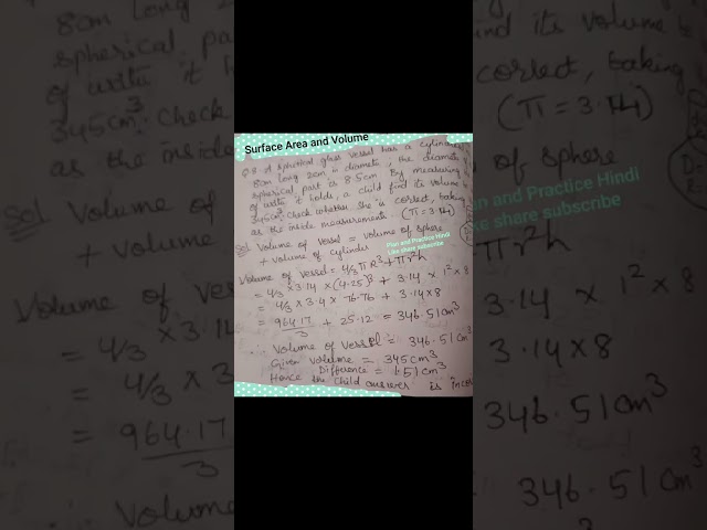 Class 10 CBSE Surface area and volume Question 8 Ex 12.2 Description👇chapter 12