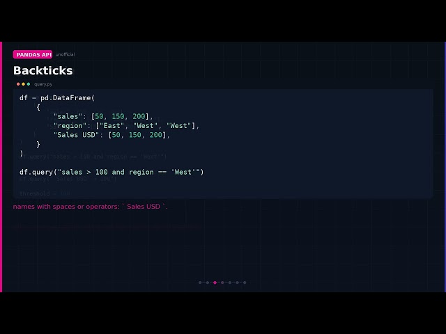 pandas query: filter with a string instead of a mask pile-up