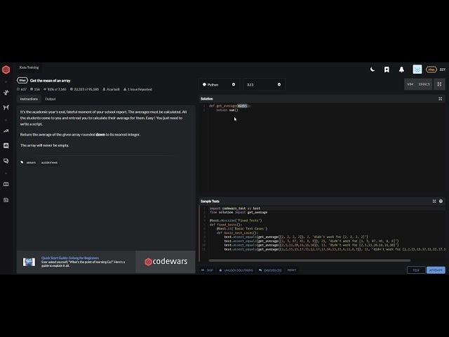 codewars python Get the mean of an array