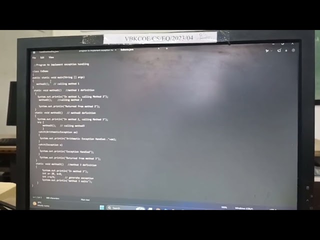 Practical No 08 Write a program for exception handling mechanism