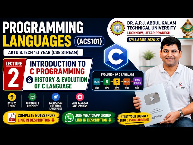 Programming Language Introduction | History & Evolution of C Language | ACS101 | AKTU |  Lecture 2