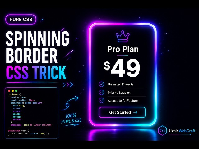 Build a Pricing Card with Spinning Gradient Border Animation | Pure CSS Tutorial