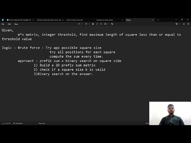 LeetCode Problem 1292 | Max. Side Length of Square with Sum ≤ Threshold (19-01-2026) | Easy Solution