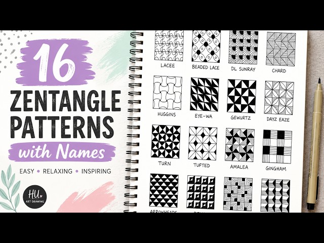 16 Easy Zentangle Patterns with Names | Step-by-Step Drawing
