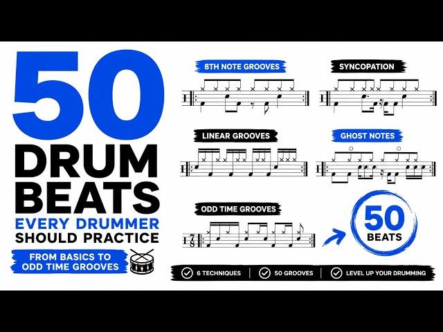 50 Drum Beats Every Drummer Should Practice – From Basics to Odd Time Grooves 🥁