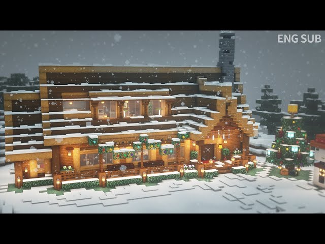 Minecraft: How To Build a Winter Log Cabin Tutorial (#3) | 마인크래프트 건축, 겨울 통나무 집, 인테리어