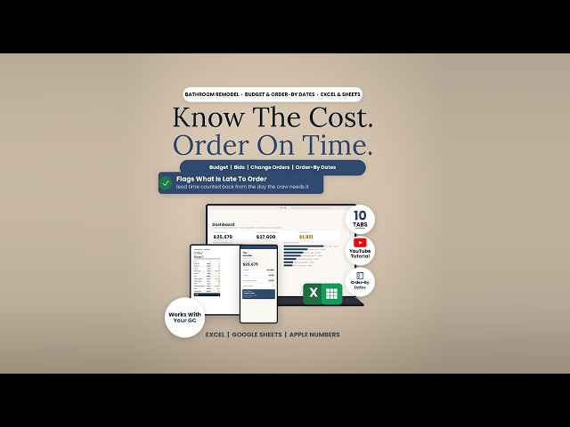 Bathroom Remodel Planner Spreadsheet Tutorial: Know the Cost, Order on Time (Excel & Google Sheets)