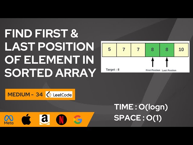 Find First and Last Position of Element in Sorted Array | Leetcode 34 | Google Interview Question