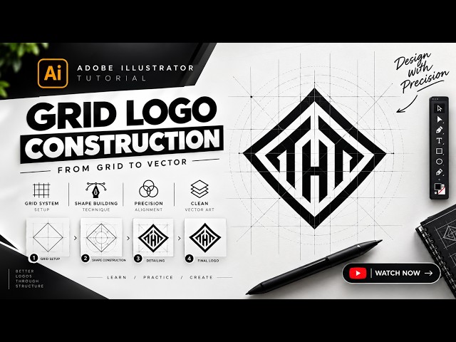 How to Create a Grid-Based Logo in Adobe Illustrator | Logo Construction Tutorial