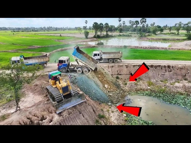 Incredible Road Construction Near the Lake Using KOMATSU D60 Bulldozer