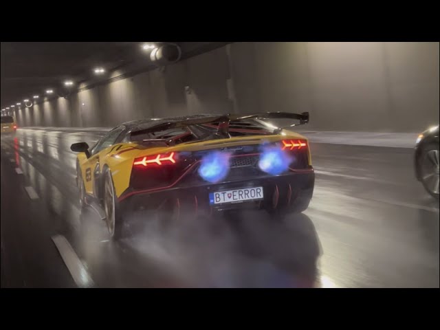 GINTANI Aventador SVJ Spitting Flames! | Tunnel Run in Warsaw