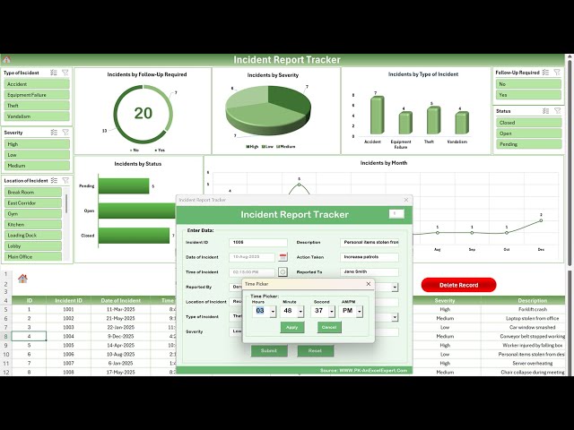 Incident Report Tracker in Excel