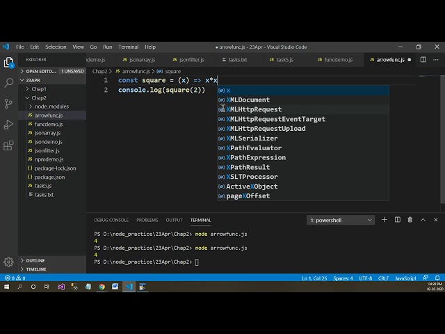 Arrow function in Node js