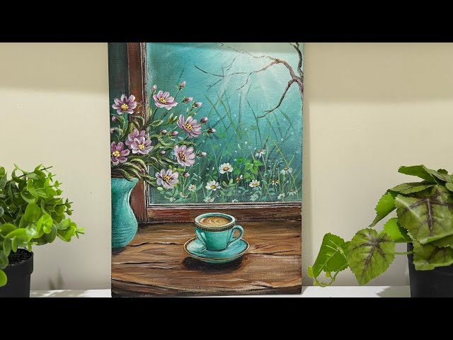 A cozy Morning window View || Step-by-step Acrylic Painting