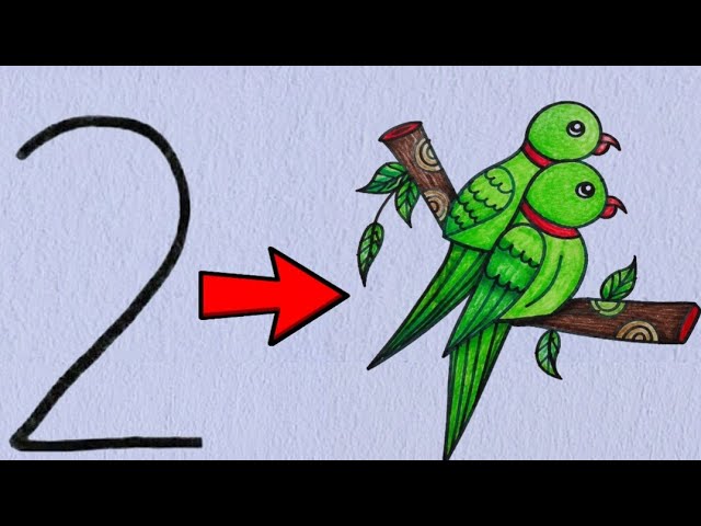 Beautiful Love Parrot Drawing ❤️🦜 | Easy Love Birds Drawing Tutorial
