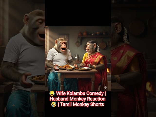 🔥😂 Wife Kolambu Comedy | Husband Monkey Reaction 🤣 | Tamil Monkey Shorts
