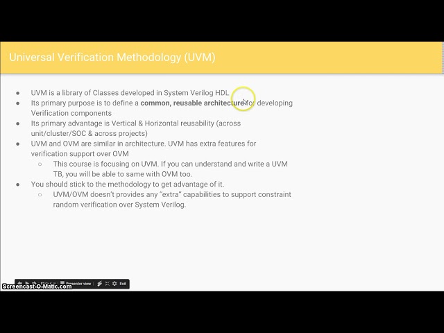 Course : UVM in Systemverilog 3 : L2.1 :  Systemverilog Verification Methodologies Overview