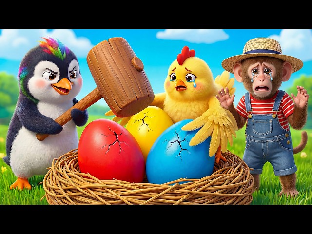 Old MacDonald 🐔Mother Hen Crying! Thief Stole the Eggs 🐣🔨 | RooRoo Monkey  Kids Songs