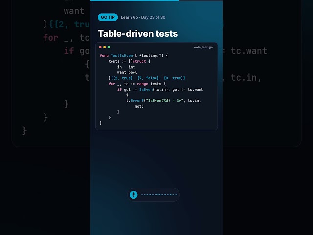 Go tip: Table-driven tests in Go #shorts