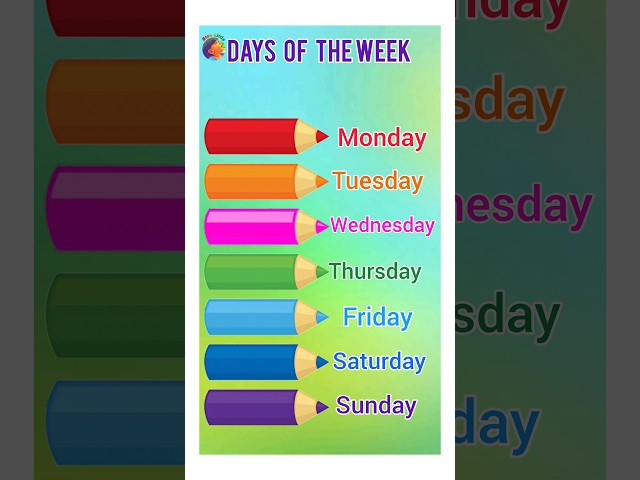 Days of the week in english ||weekdays name #preschool #kindergarten