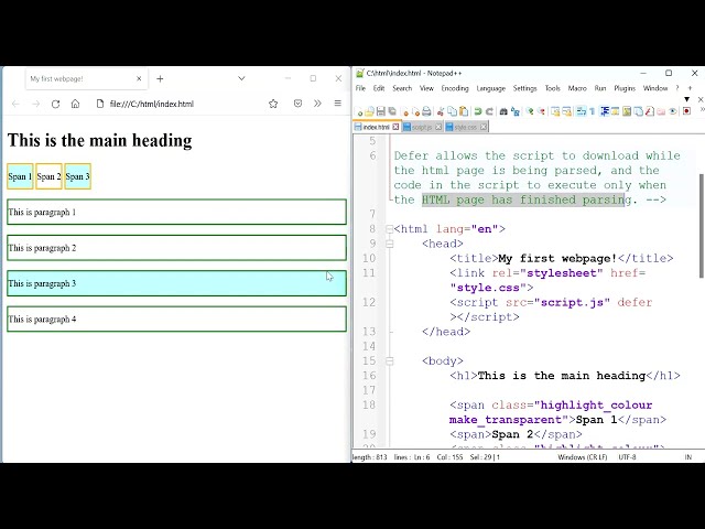 JavaScript 2: From internal to external JavaScript, innerHtml, and the defer attribute.