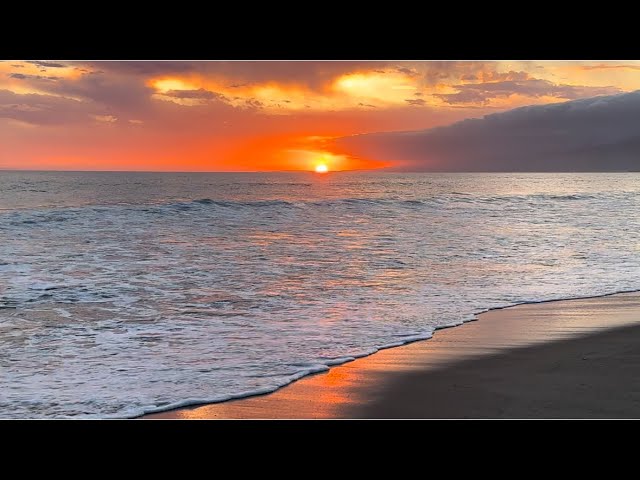 4K Calming Ocean Sunset Ambience. Gentle Wave Sounds - White Noise ASMR - 3 Hours  Sea Ocean Sounds