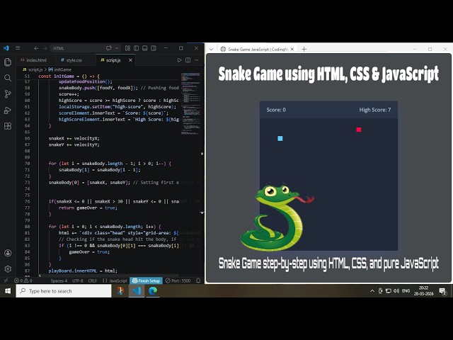 Build a Snake Game with HTML CSS JavaScript 🐍 | Full Tutorial | Create Snake Game in 25 Minutes!