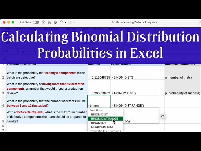 Calculating Binomial Distribution Probabilities in Excel