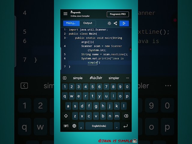 Episode :15 To write a java program to get the input from the user and print your name🎊✨️☕️💥#simple