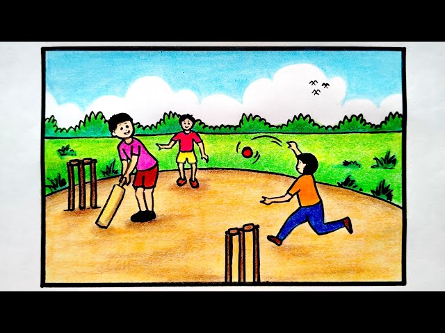 Boys Playing Cricket Drawing || Cricket Drawing || How To Draw Cricket Players