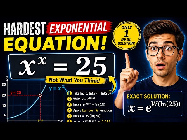 Hardest Exponential Equation! Solve \(x^x = 25\) Using the Lambert W Function 🤯