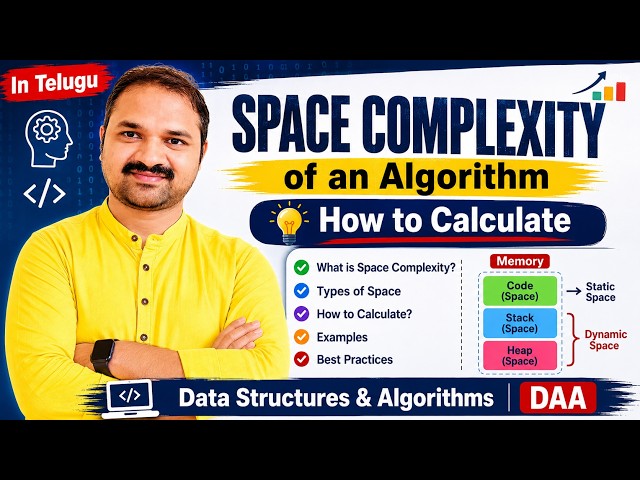 In Telugu | Space Complexity of an Algorithm | How to Calculate | Data Structures & Algorithms | DAA